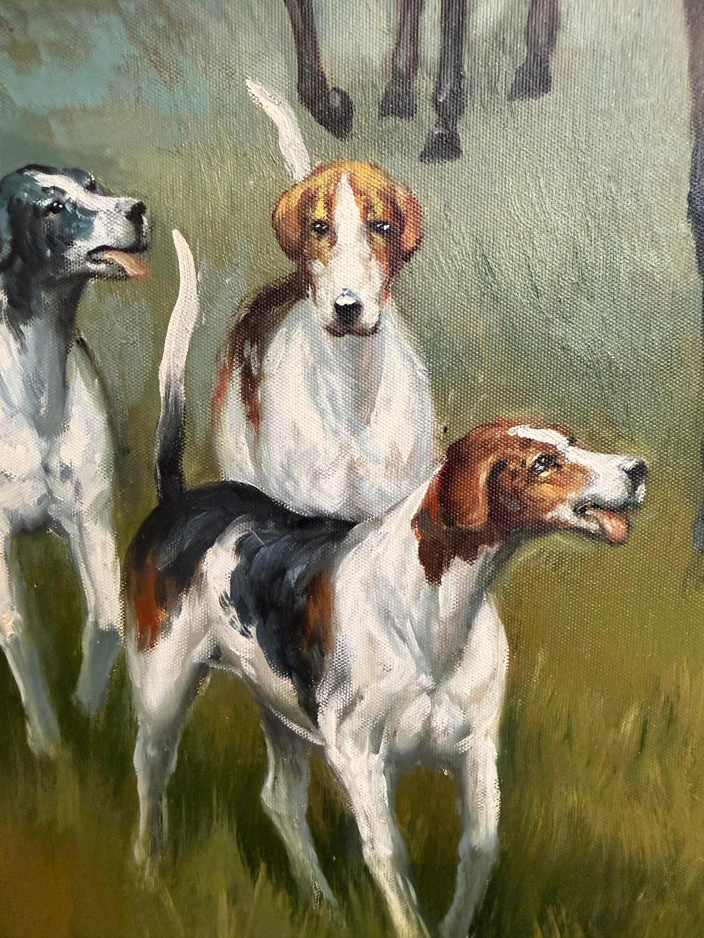Fox Hunting Scene Oil Painting on Canvas Horses Hounds Equestrian Sporting Art