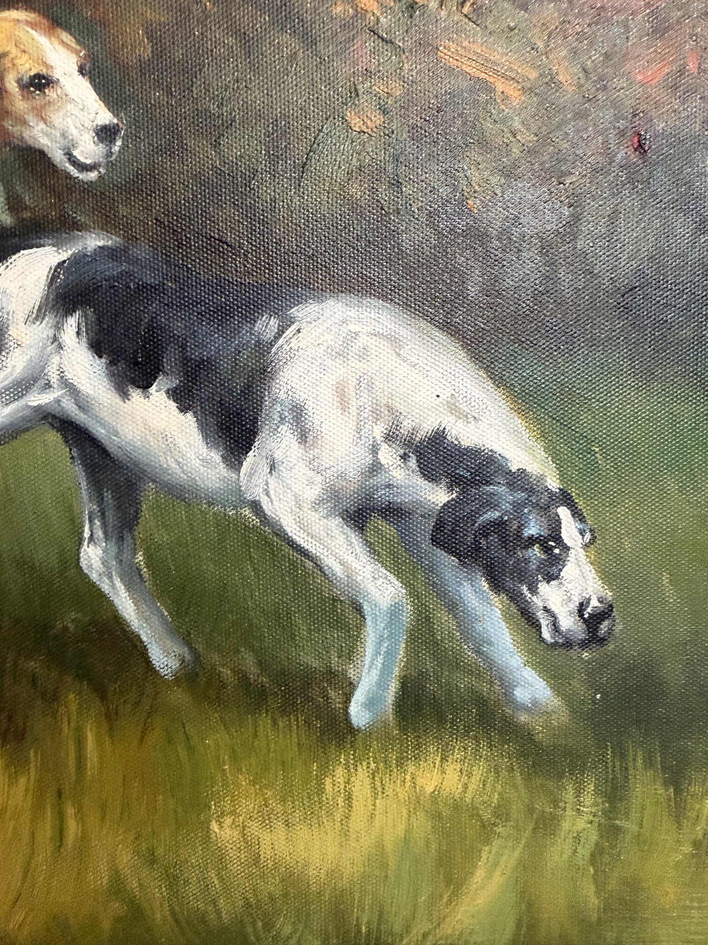 Fox Hunting Scene Oil Painting on Canvas Horses Hounds Equestrian Sporting Art