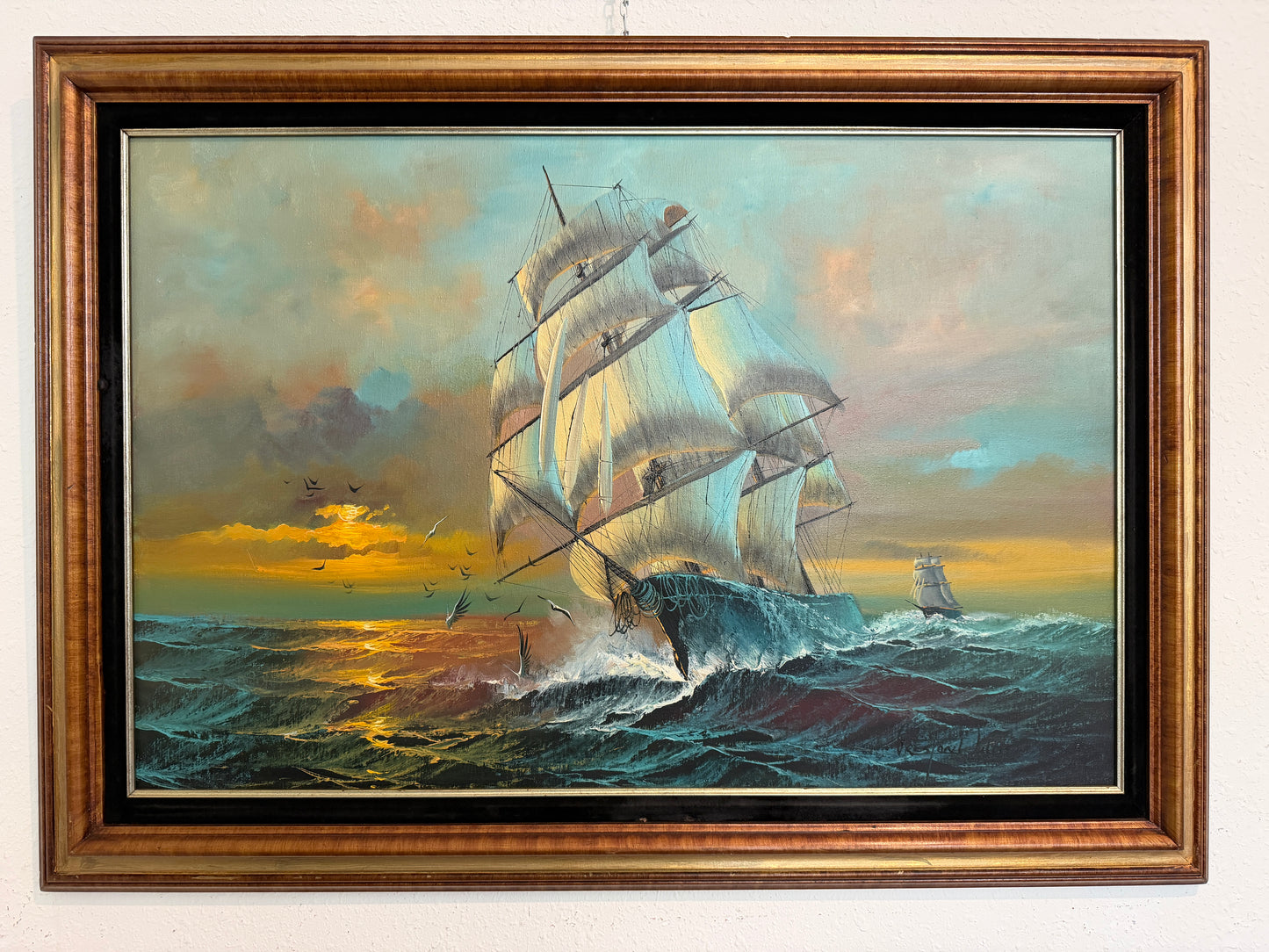 Preston Willis Large Original Marine Oil Painting Tall Ship Nautical Seascape