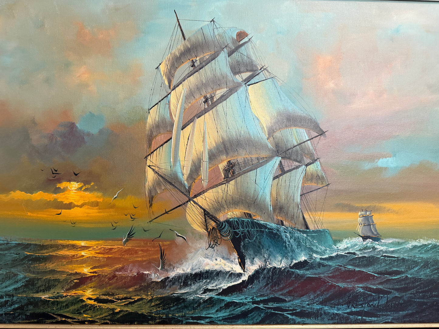 Preston Willis Large Original Marine Oil Painting Tall Ship Nautical Seascape
