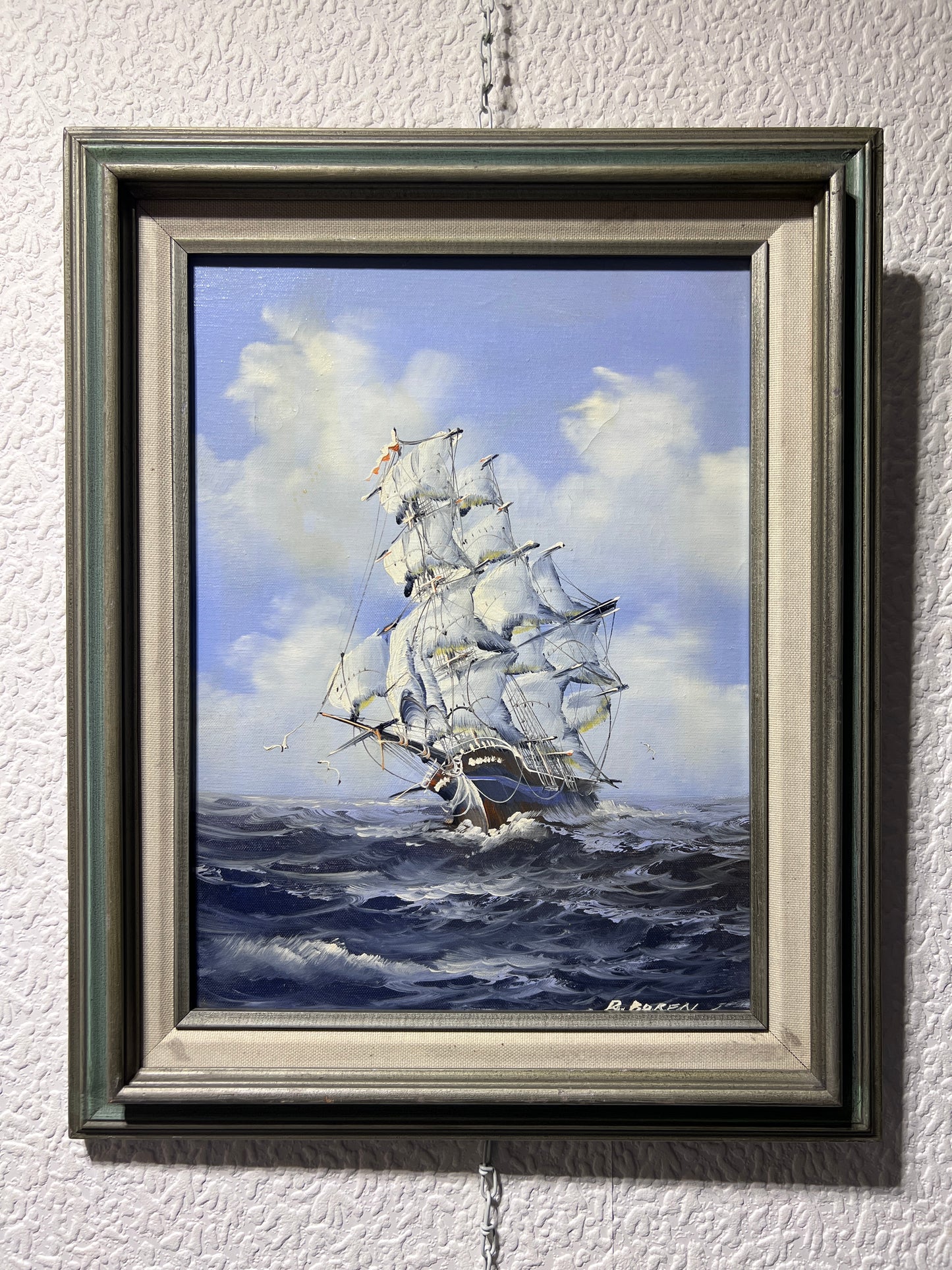 Boren Original oil painting on canvas, seascape, Sailing ship on the Sea, Framed