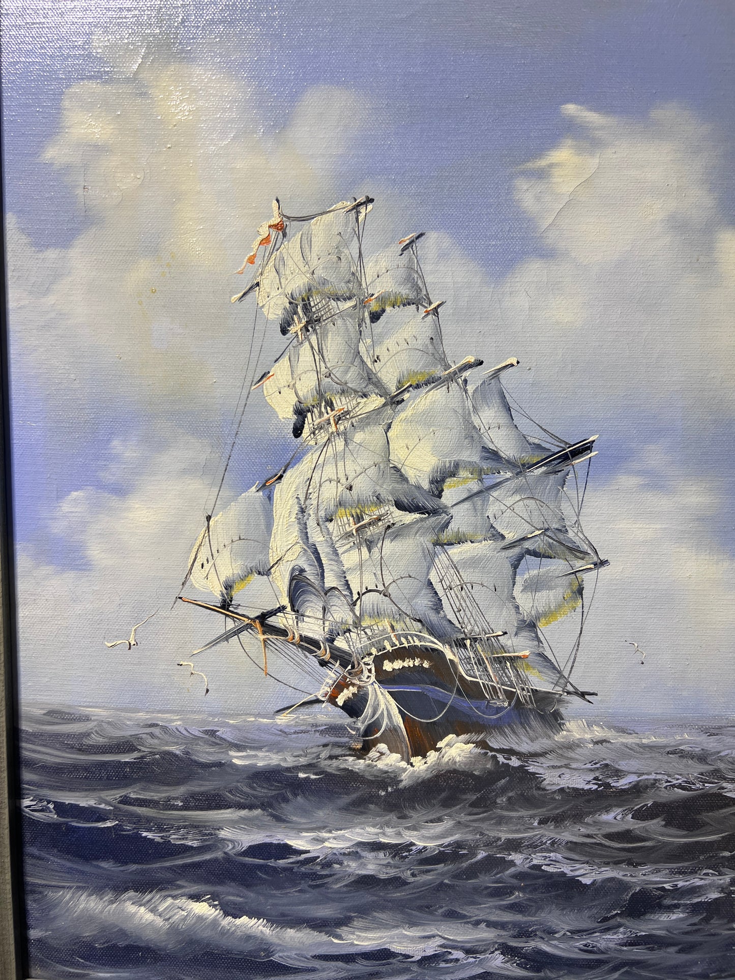 Boren Original oil painting on canvas, seascape, Sailing ship on the Sea, Framed