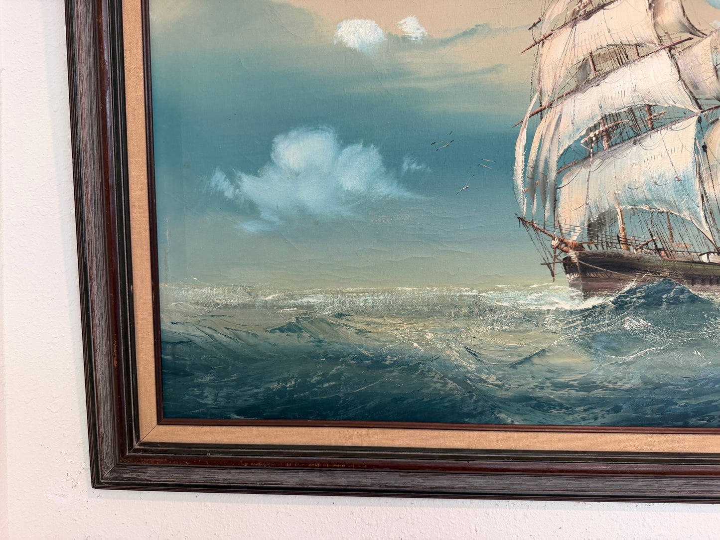 Large Vintage Signed Original Marine Oil Painting Tall Ship Nautical Seascape