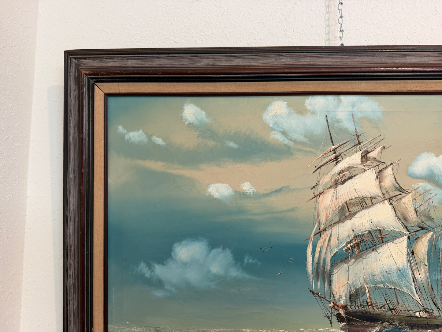 Large Vintage Signed Original Marine Oil Painting Tall Ship Nautical Seascape