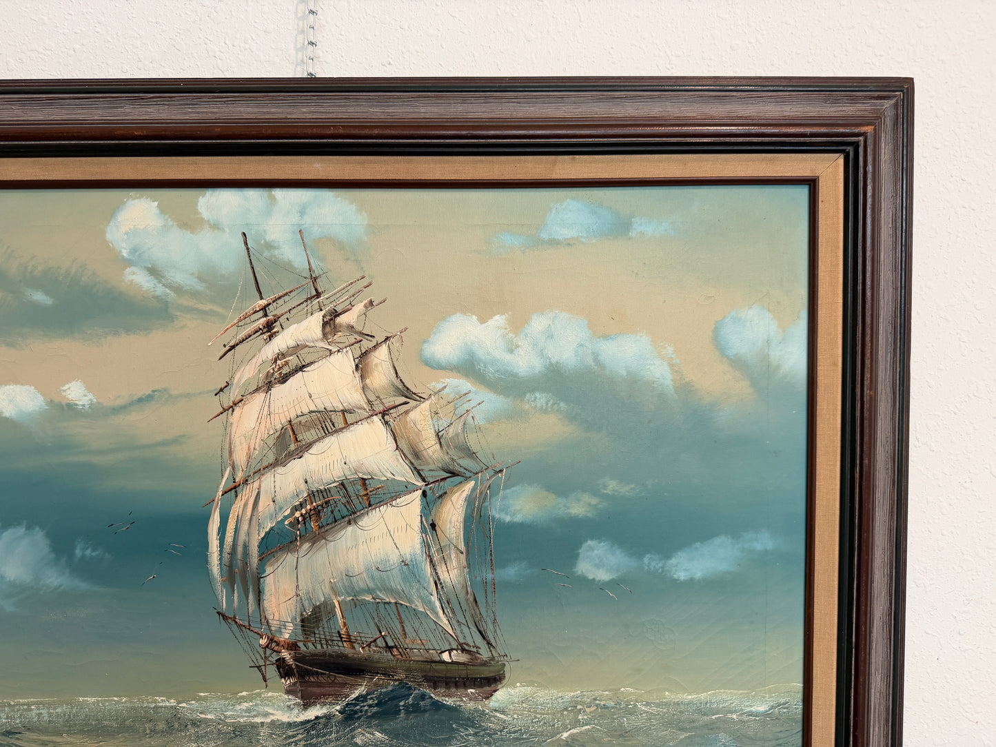 Large Vintage Signed Original Marine Oil Painting Tall Ship Nautical Seascape