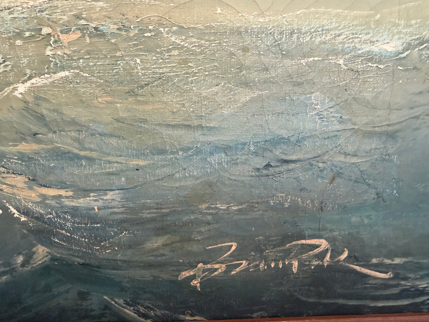 Large Vintage Signed Original Marine Oil Painting Tall Ship Nautical Seascape