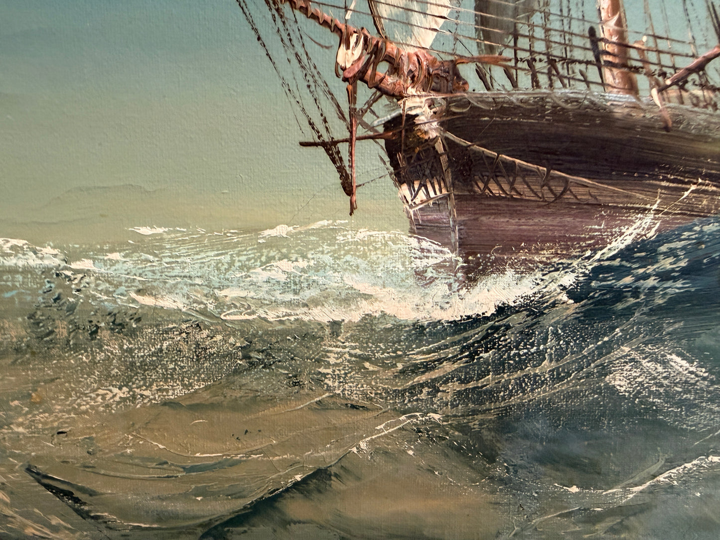 Large Vintage Signed Original Marine Oil Painting Tall Ship Nautical Seascape