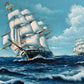 T.J. Lee Marine Seascape Oil Painting Tall Ships Ocean Waves Nautical Framed