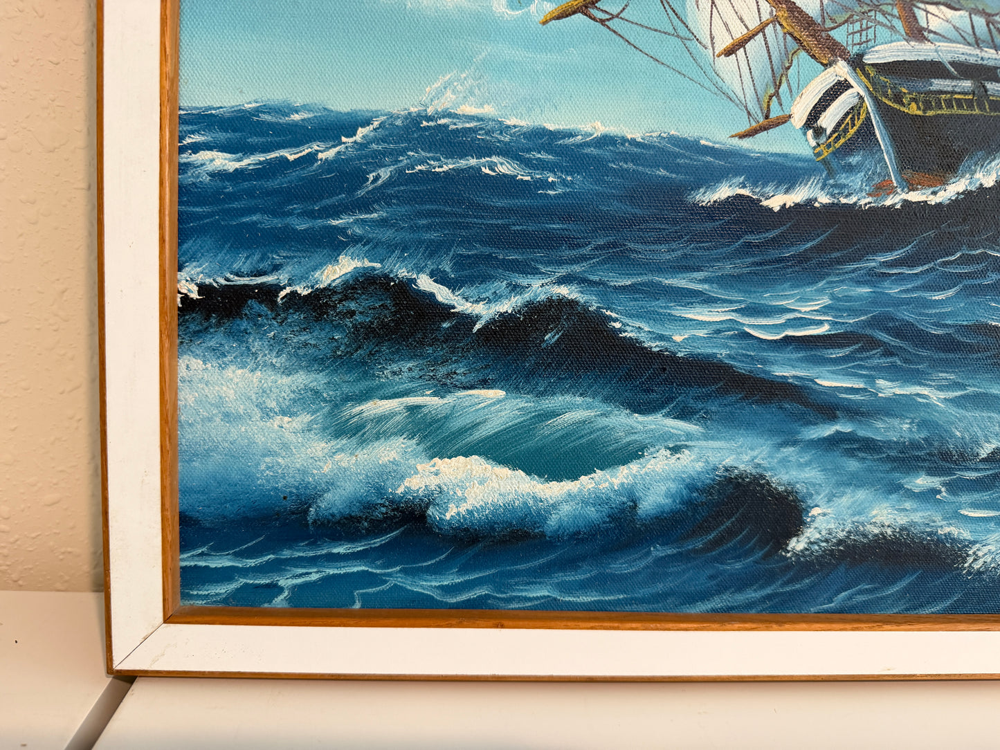 T.J. Lee Marine Seascape Oil Painting Tall Ships Ocean Waves Nautical Framed