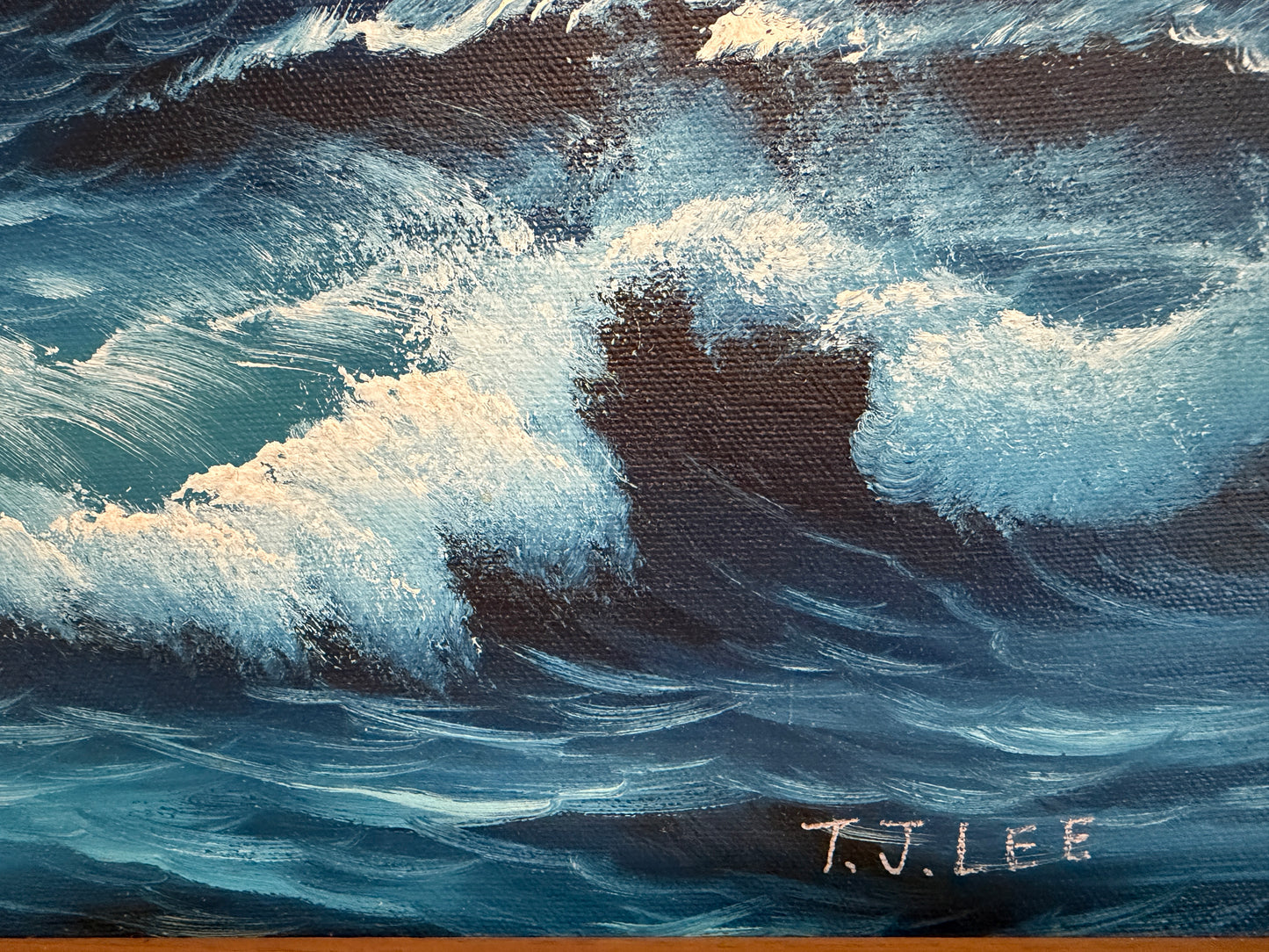 T.J. Lee Marine Seascape Oil Painting Tall Ships Ocean Waves Nautical Framed