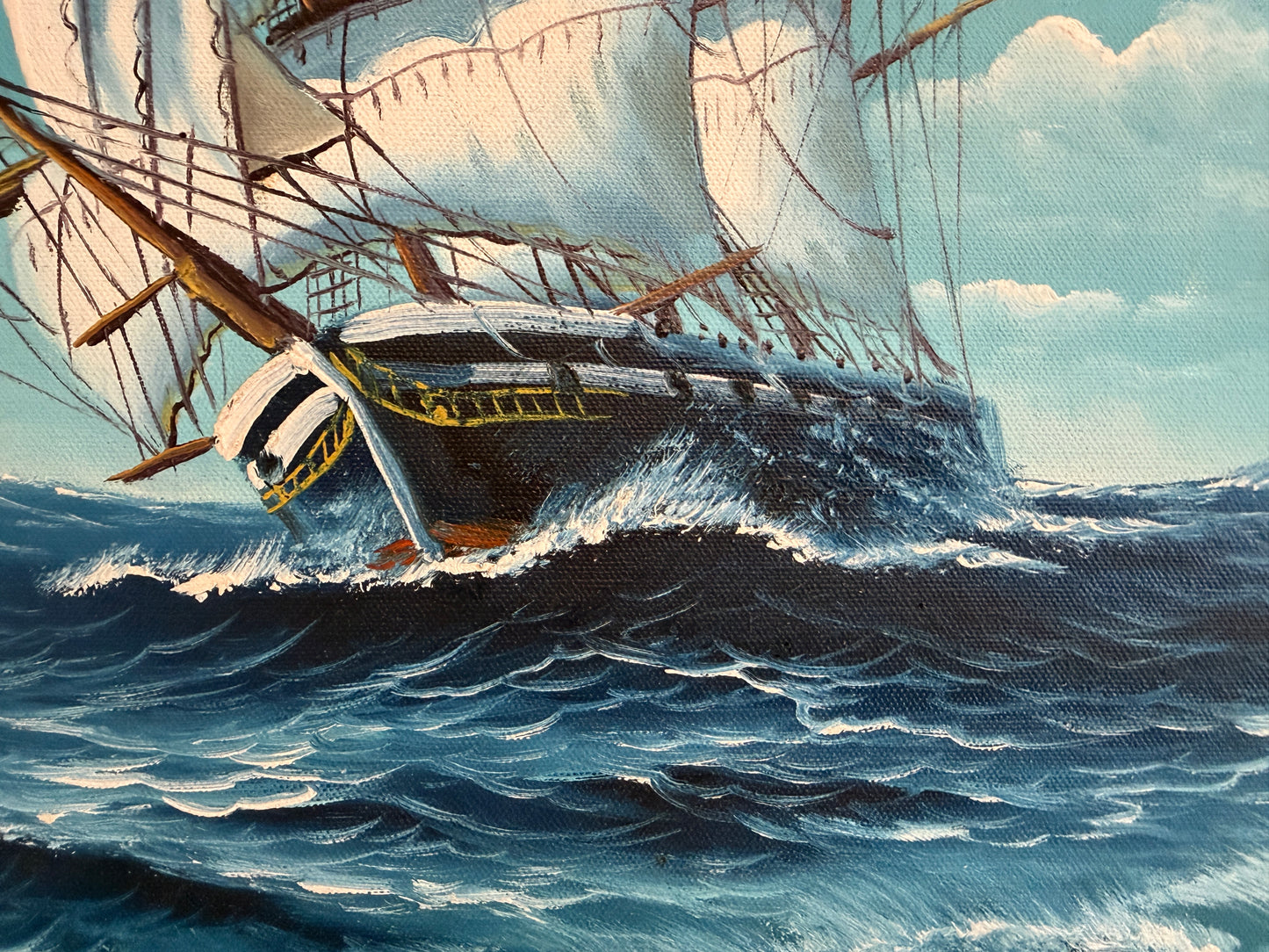 T.J. Lee Marine Seascape Oil Painting Tall Ships Ocean Waves Nautical Framed