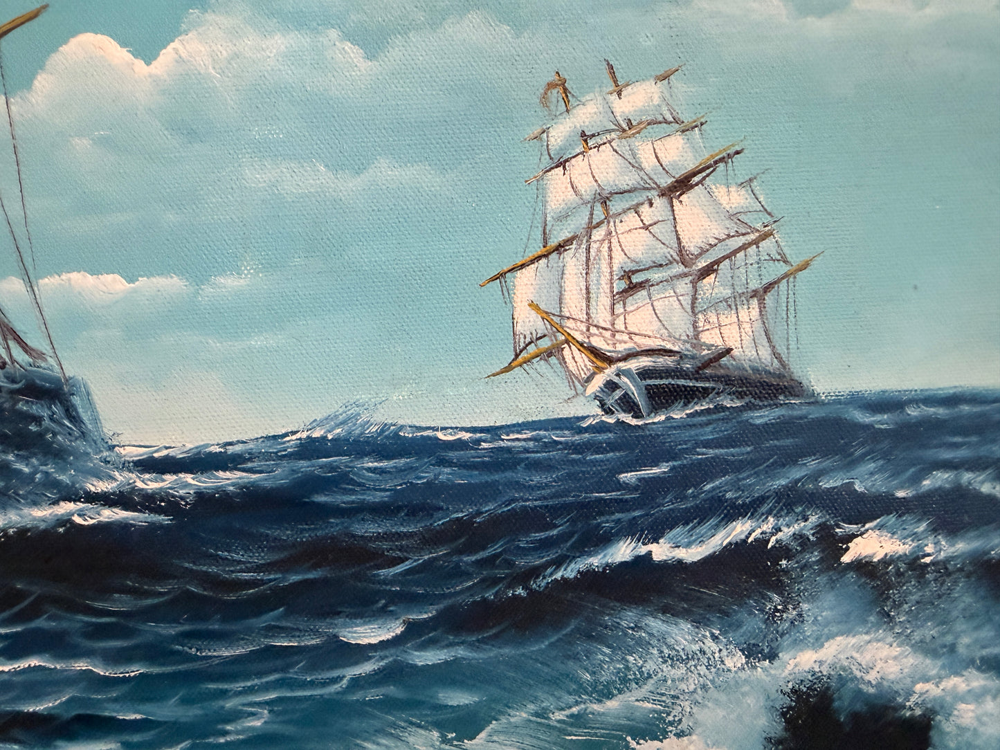 T.J. Lee Marine Seascape Oil Painting Tall Ships Ocean Waves Nautical Framed