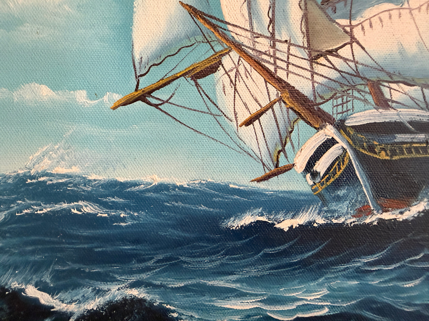 T.J. Lee Marine Seascape Oil Painting Tall Ships Ocean Waves Nautical Framed