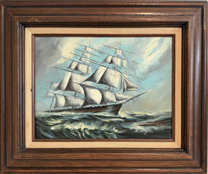 Renato Longanesi - Original Vintage Oil Painting Clipper Ship Stormy Sea Framed
