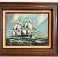 Renato Longanesi - Original Vintage Oil Painting Clipper Ship Stormy Sea Framed