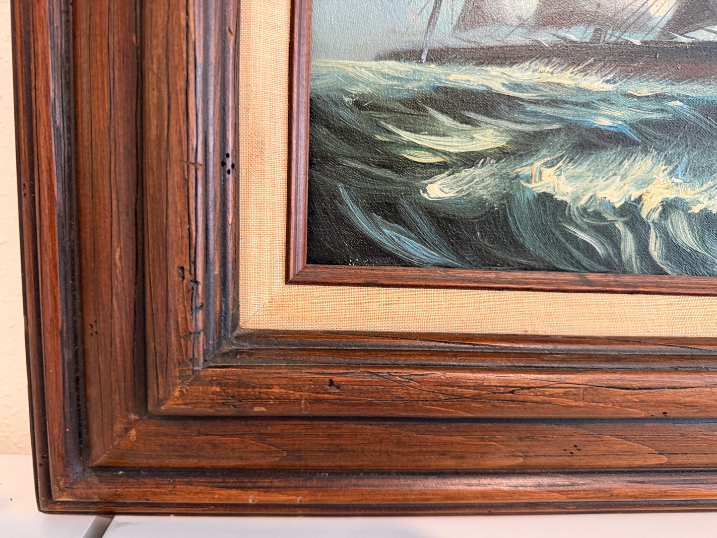 Renato Longanesi - Original Vintage Oil Painting Clipper Ship Stormy Sea Framed