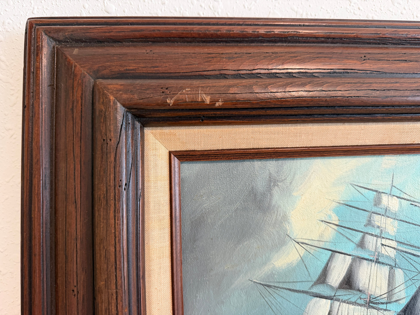 Renato Longanesi - Original Vintage Oil Painting Clipper Ship Stormy Sea Framed