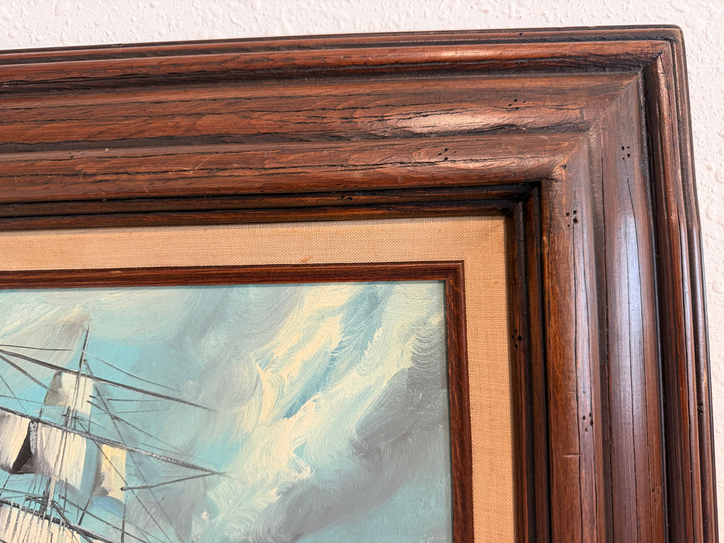 Renato Longanesi - Original Vintage Oil Painting Clipper Ship Stormy Sea Framed