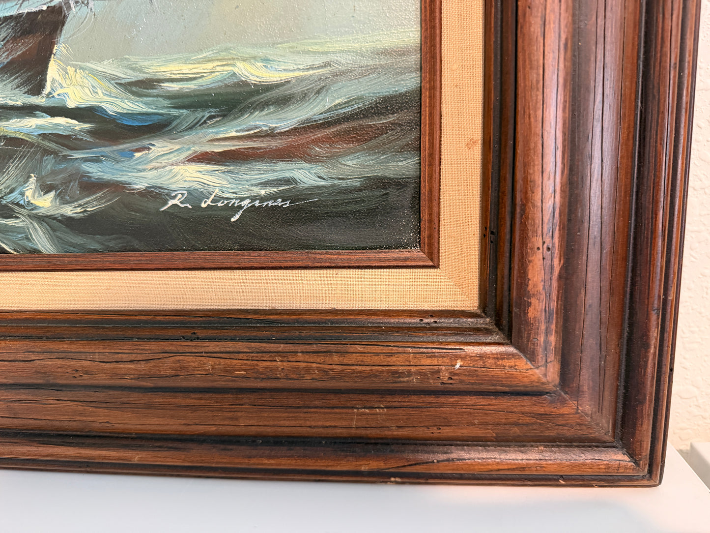 Renato Longanesi - Original Vintage Oil Painting Clipper Ship Stormy Sea Framed