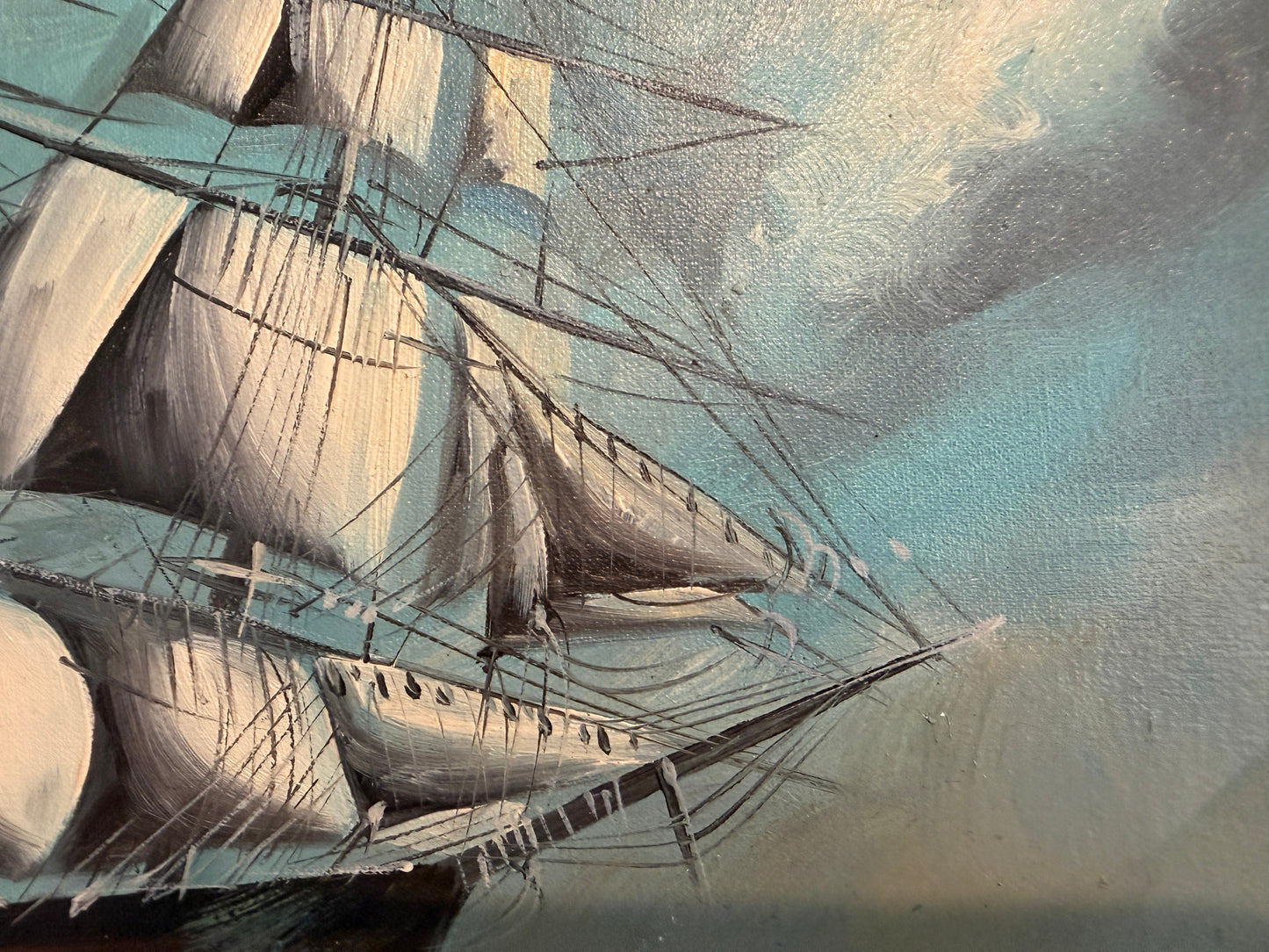 Renato Longanesi - Original Vintage Oil Painting Clipper Ship Stormy Sea Framed