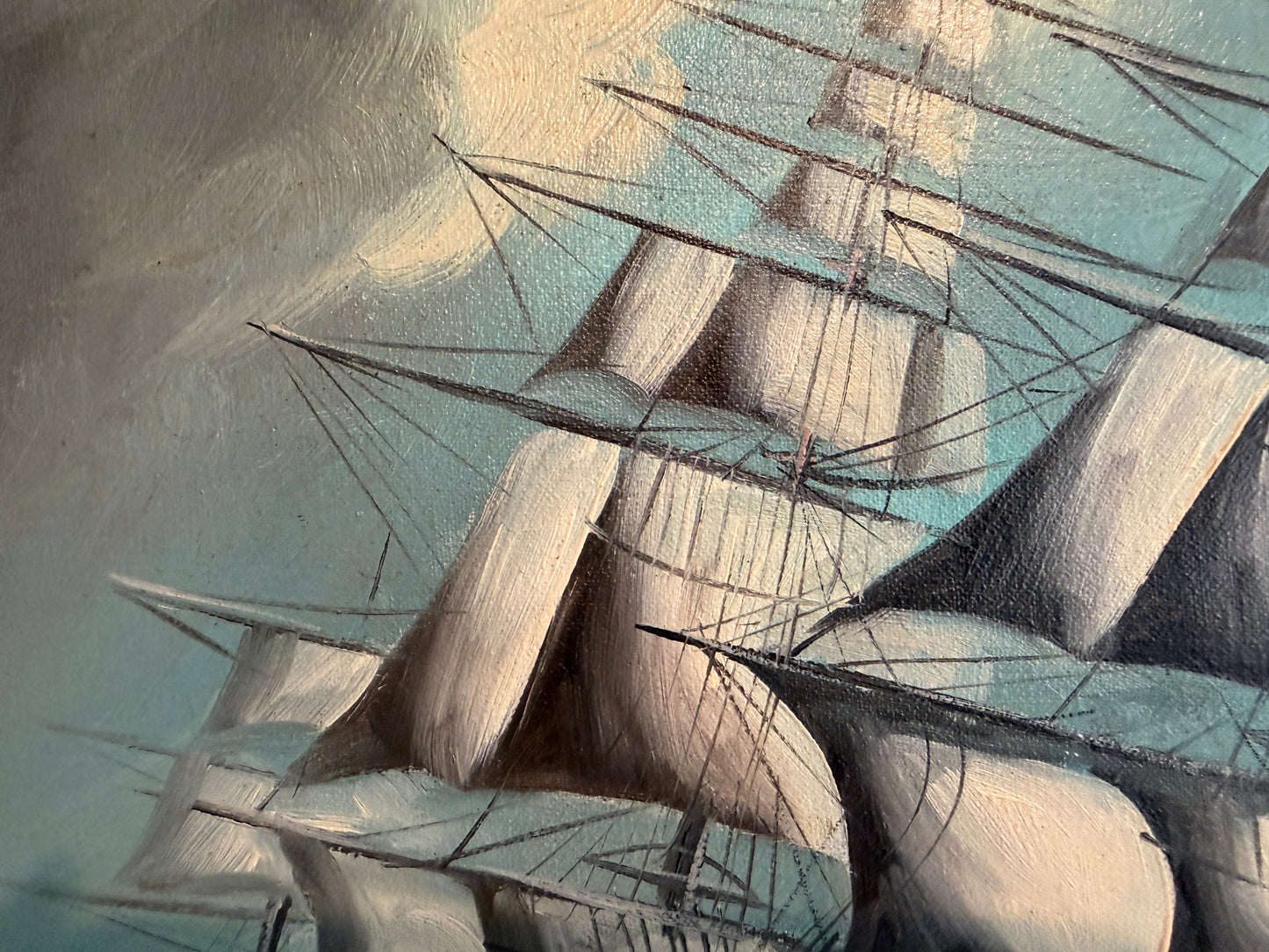 Renato Longanesi - Original Vintage Oil Painting Clipper Ship Stormy Sea Framed