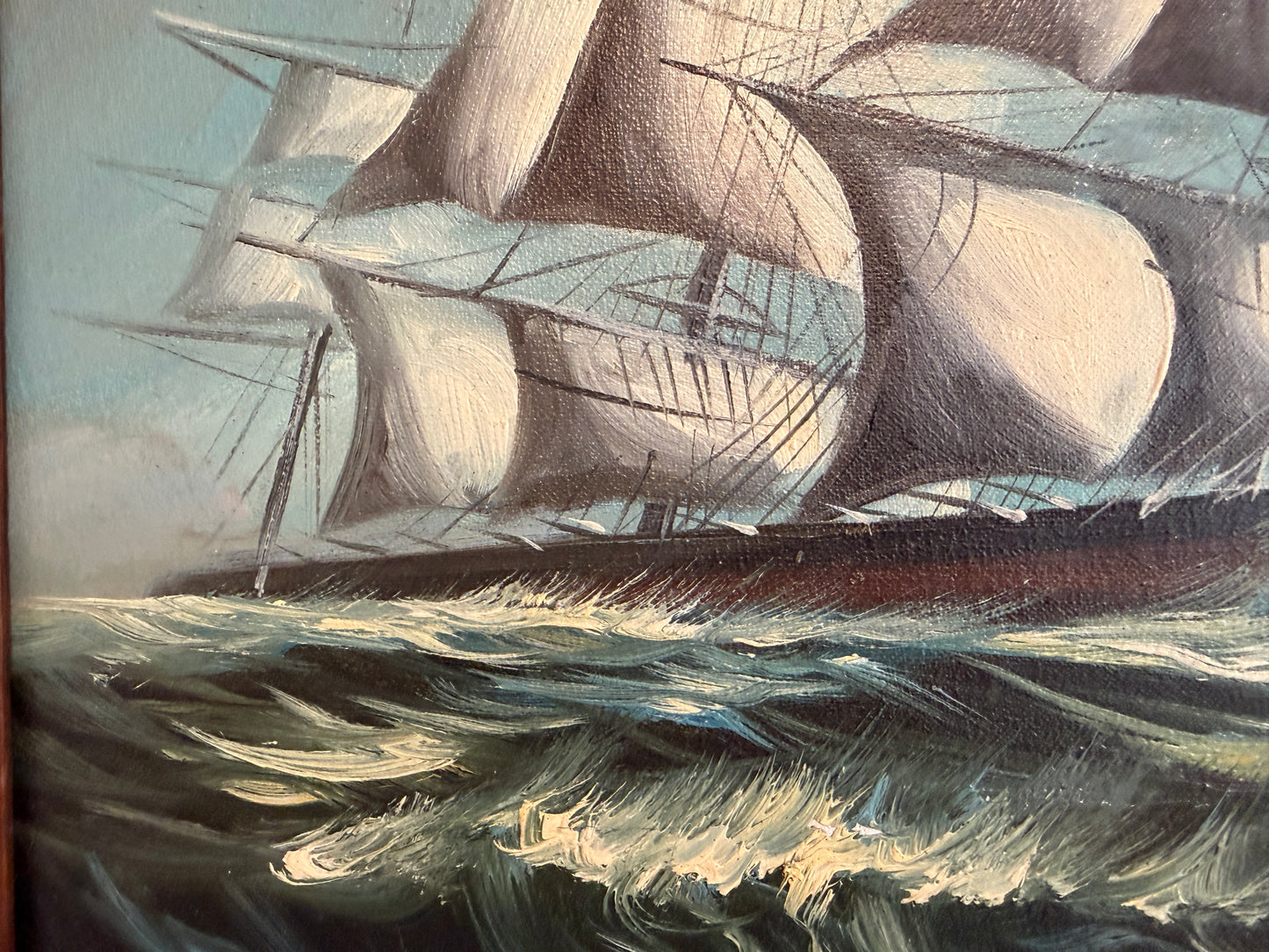 Renato Longanesi - Original Vintage Oil Painting Clipper Ship Stormy Sea Framed