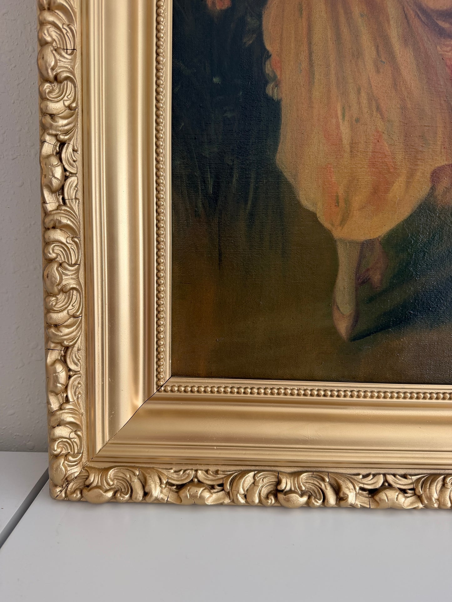 Antique Oil Portrait Young Woman European Lady Gilt Frame 19th Century