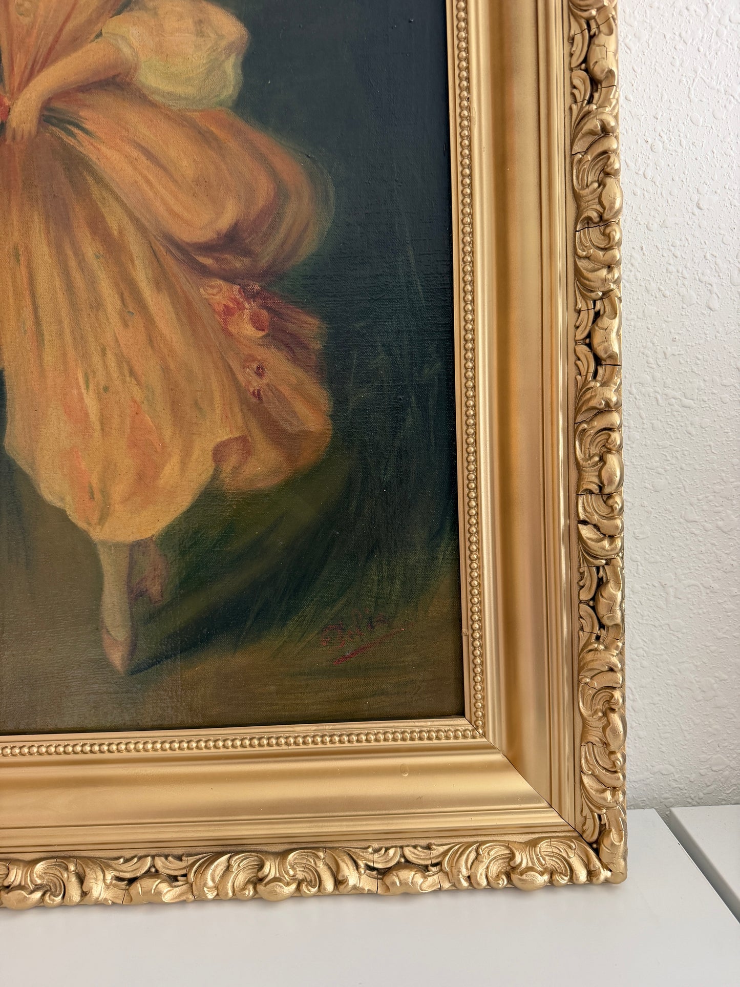 Antique Oil Portrait Young Woman European Lady Gilt Frame 19th Century