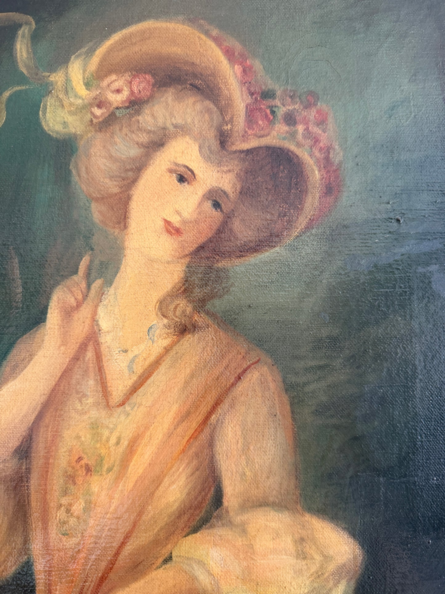 Antique Oil Portrait Young Woman European Lady Gilt Frame 19th Century