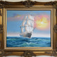 Original Marine Oil Painting Tall Ship on Open Sea Nautical Seascape Gold Frame