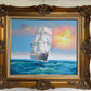 Original Marine Oil Painting Tall Ship on Open Sea Nautical Seascape Gold Frame