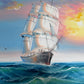 Original Marine Oil Painting Tall Ship on Open Sea Nautical Seascape Gold Frame