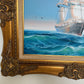 Original Marine Oil Painting Tall Ship on Open Sea Nautical Seascape Gold Frame
