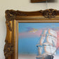 Original Marine Oil Painting Tall Ship on Open Sea Nautical Seascape Gold Frame