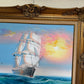 Original Marine Oil Painting Tall Ship on Open Sea Nautical Seascape Gold Frame