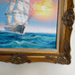 Original Marine Oil Painting Tall Ship on Open Sea Nautical Seascape Gold Frame