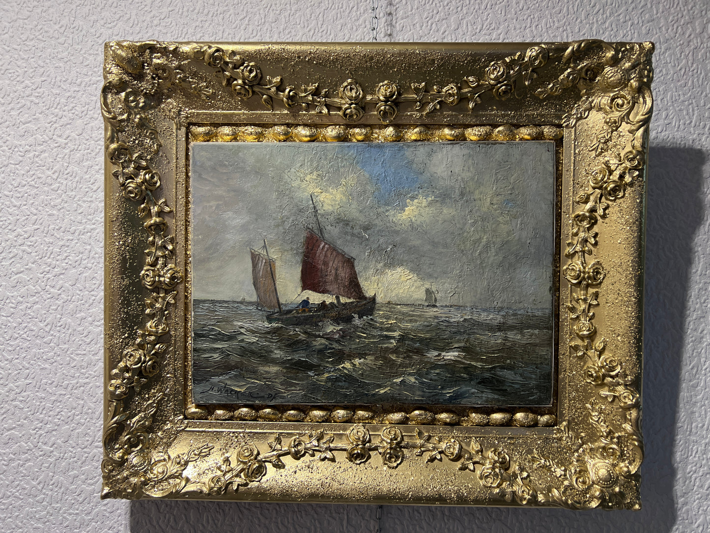 HANS WACKER-ELSEN Germany (1868-1958) Antique oil on canvas Seascape, Gold Frame