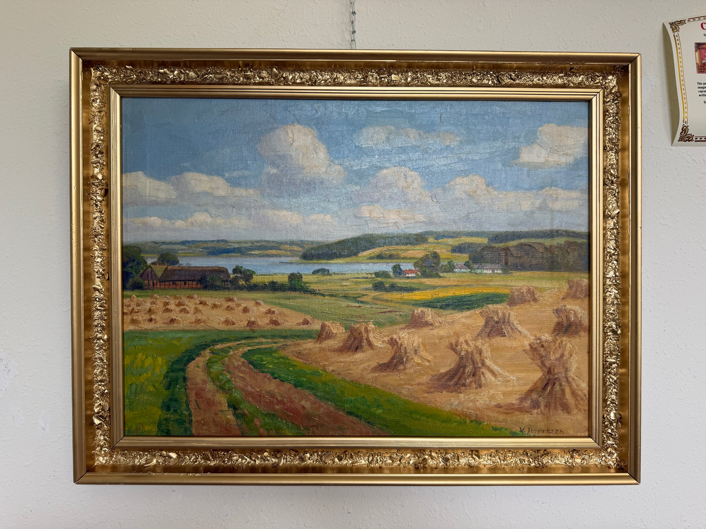 Henrik Gamst Jespersen (1853-1936) Danish Antique Harvest Landscape Oil Painting