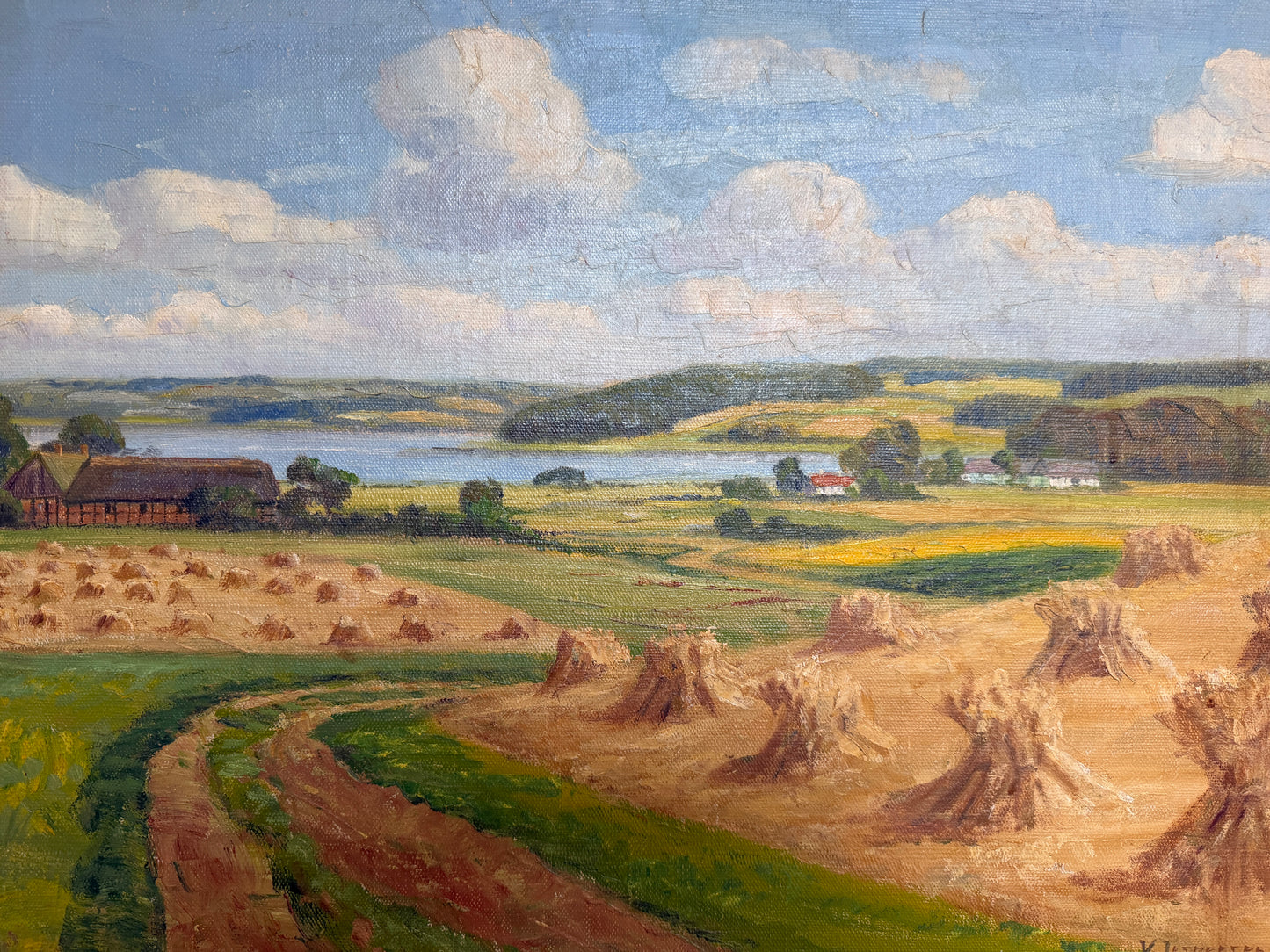Henrik Gamst Jespersen (1853-1936) Danish Antique Harvest Landscape Oil Painting