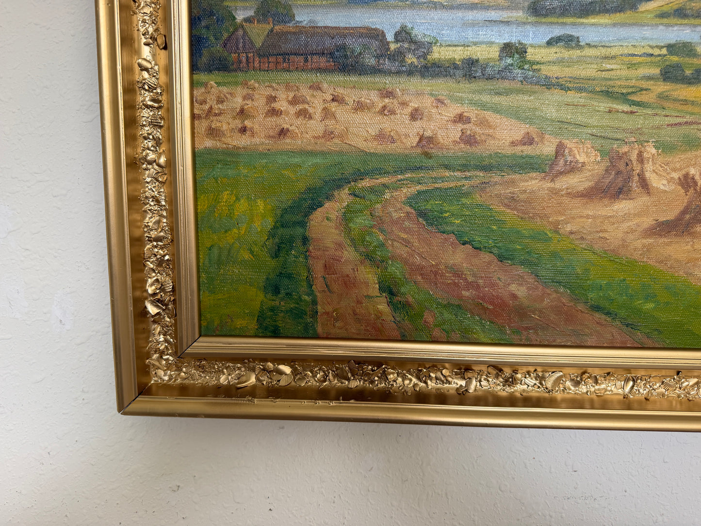 Henrik Gamst Jespersen (1853-1936) Danish Antique Harvest Landscape Oil Painting