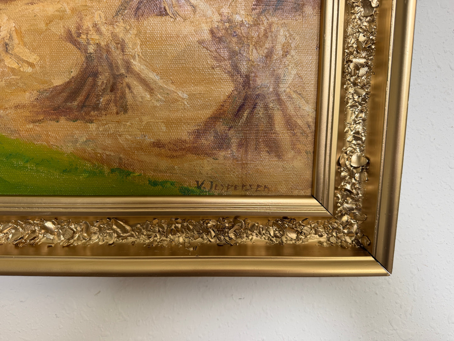 Henrik Gamst Jespersen (1853-1936) Danish Antique Harvest Landscape Oil Painting