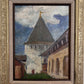 Vintage Russian Oil Painting – Medieval Tower with Hand-Decorated Frame Unsigned