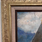 Vintage Russian Oil Painting – Medieval Tower with Hand-Decorated Frame Unsigned