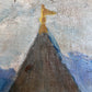 Vintage Russian Oil Painting – Medieval Tower with Hand-Decorated Frame Unsigned