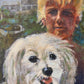 Original Oil Painting on Canvas, Portrait of a Boy with a Dog Signed Dated