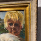 Original Oil Painting on Canvas, Portrait of a Boy with a Dog Signed Dated