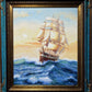 Original  oil painting on canvas, seascape, Sailing ships on the Sea, Framed