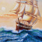 Original  oil painting on canvas, seascape, Sailing ships on the Sea, Framed