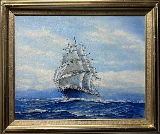 American Artist Richard Kerber Vintage oil painting on board, Seascape, Framed