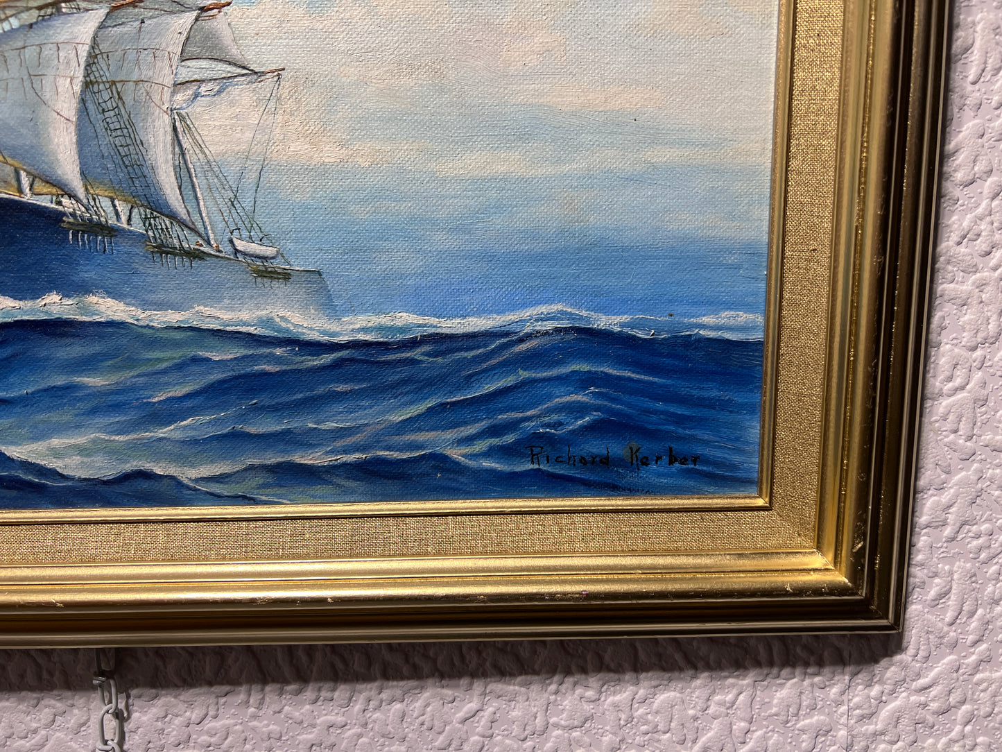 American Artist Richard Kerber Vintage oil painting on board, Seascape, Framed